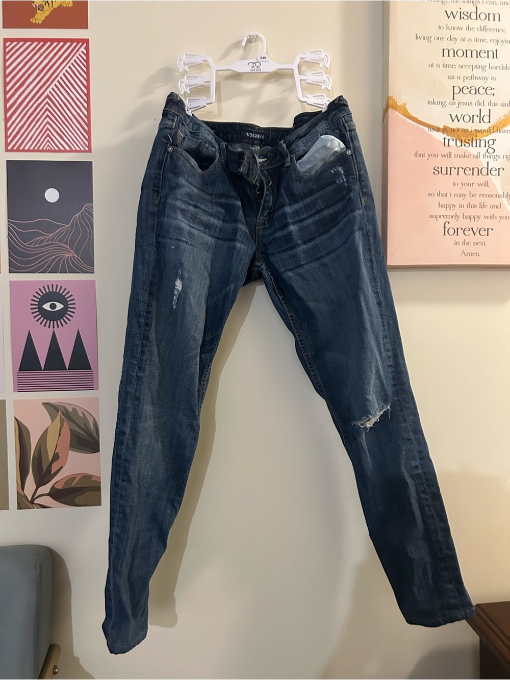 Vigoss Women’s Dark Blue Distressed Skinny Jeans